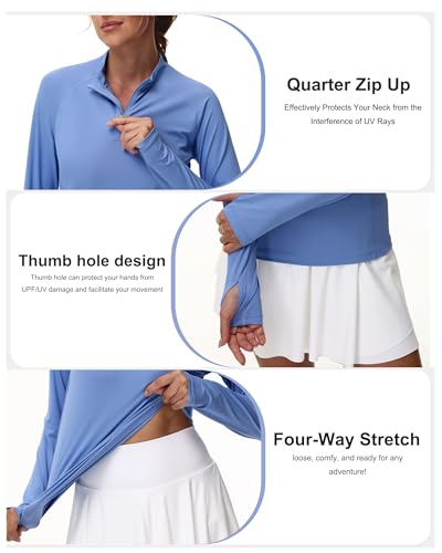isnowood Women's 1/4 Zip Long Sleeve Rash Guard, UPF 50+ UV Sun Protection Shirts, Quick Dry Workout Hiking Athletic Tops3