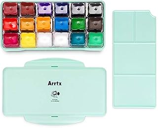 Arrtx Gouache Paint Set, 18 Colors x 30ml Paint Set Unique Jelly Cup Design with Portable Case Gouache, Perfect for Oil, Acrylic Painting & More (Mint Green)