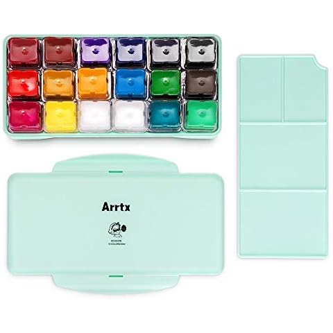 Arrtx Gouache Paint Set, 18 Colors x 30ml Paint Set Unique Jelly Cup Design with Portable Case Gouache, Perfect for Oil, Acrylic Painting & More (Mint Green) Cover