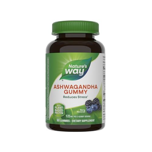 Nature's Way Ashwagandha Gummies, Reduce Stress with Adaptogenic Herb*, 125 mg Per 2-gummy Serving, Berry Flavored, 90 Gummies (Packaging May Vary)