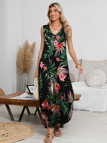 Image of BELAROI Womens Plus Size Maxi Dress Sundress Summer Casual Sleeveless V Neck Pockets Beach Swimsuit Coverup Loose