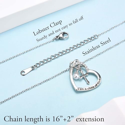 I Am a Child of God Cross Necklace Gifts for Girls Baptism First Communion Confirmation Easter Basket Stuffers Trendy Stuff Birthday Christmas Valentines Jewelry Gifts for Little Girls Teens3