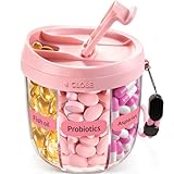 Pill Organizer,Travel Essentials Pill Container, Travel Pill Dispenser with Pink Lid，Pill Case Having 7 Large Compartments,Vitamin Organizer for Home Organization,Travel Containers