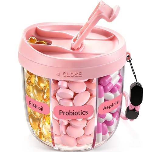 Pill Organizer,Travel Essentials Pill Container, Travel Pill Dispenser with Pink