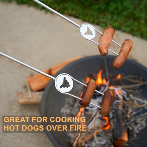 Begatter Grillspieße Lagerfeuer, Marshmallow Spieße Ausziehbar, Teleskop Barbecue Camping Grillgabel für Würstchen, mit Holzgriffen Inkl. Tasche (81cm)