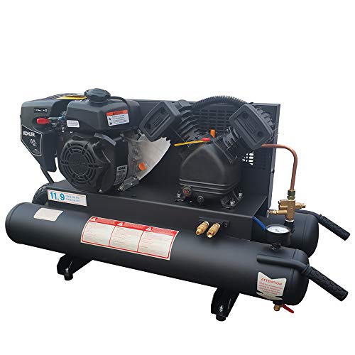 HPDMC 6.5HP Gas Driven Piston 9.5Gal Tank Grade Belt Driven Air Compressor with KOHLER Engine Wheelbarrow Twin Protable 12cfm @ 125psi Industrial Air pump