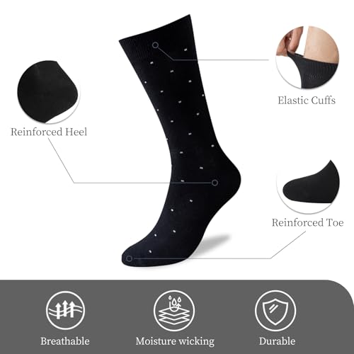 Image of Niorasen Men's Bamboo Rayon Dress Socks, 6 Pairs, Mid Calf | 90% bamboo rayon socks with breathable fabric and reinforced heel and toe; classic solid style for business and daily wear.