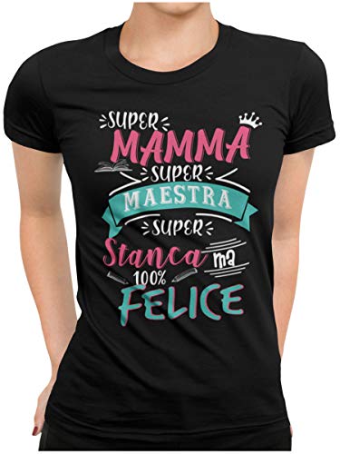 STAMPATEK Maglietta Mamma T-Shirt Donna Nera Festa della Mamma Idea Regalo Unica T-Shirt Collo Rotondo Manica Corta Primavera