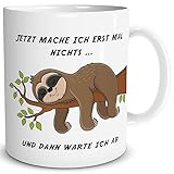 TRIOSK Tasse Faultier mit Spruch Jetzt mache ich erstmal nichts Geschenk Spaßtasse lustig für Arbeit Büro Kollegen Männer Frauen Faultierfans
