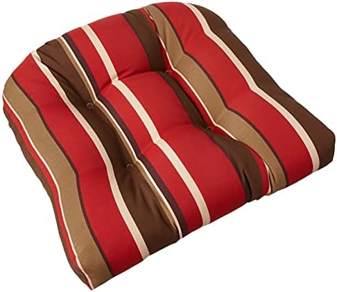 Pillow Perfect Stripe Outdoor Wicker Patio Seat Cushion, Reversible, Weather, and Fade Resistant, Round Corner - 19" x 19", Brown/Red Monserrat, 2 Count