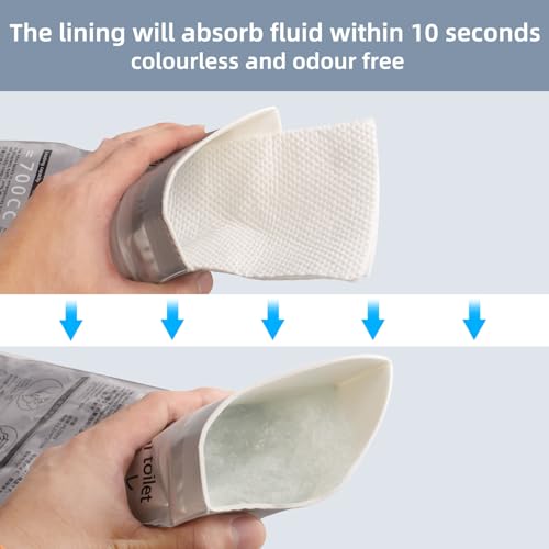 Image of 700ml Disposable Travel Toilet - No-Spill with Solidifier Gel for Cars Trucks & RVs - Unisex Leak-Proof Emergency Relief Bag for Adults & Children - 6-Pack