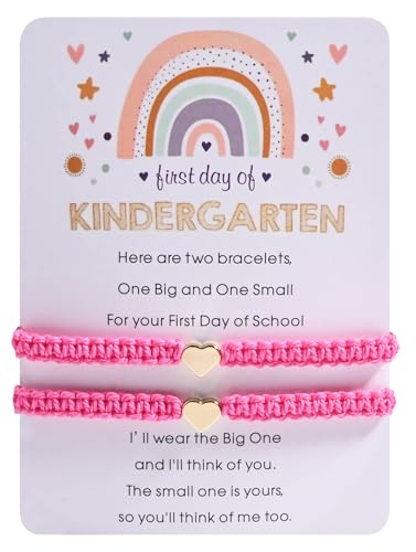 Image of Mommy And Me First Day Of Kindergarten Bracelet 1St Gifts Back To School Mother Son Mom Bracelets Set Rose Pink
