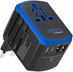 Ceptics Adaptateur universel de voyage, 5 en 1 Chargeur universel pour ordinateur portable avec 2X USB-A & USB-C 3.5A pour Mobiles, Ordinateurs portables, Caméras US, UK, EU, AU, Tous dans 1 Type A, C, G, I Sortie, Adaptateur de puissance universel, Type A , C , G , I sortie, Socket universel, 3.5A USB