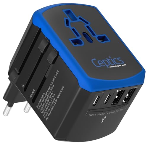 Ceptics Universal Travel Adapter, 5 in 1 Universal Laptop Charger with 2X USB-A & USB-C 3.5A for Mobiles, Laptops, Cameras US, UK, EU, AU, All in 1 Type A, C, G, I Output, by Ceptics - Used condition - CA$27.54