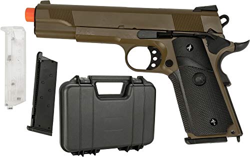 Evike SRC Metal SR-1911 M1911 MEU Desert Airsoft Green Gas Blow Back Pistol Package - Dark Earth
