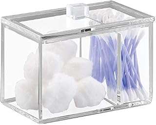 iDesign 42440 Divided Bathroom Canister, Plastic Lidded Storage Box for Cosmetics and Q-tips, Practical Cotton Bud Storage Jar for Bathroom Sink or Dressing Table, Clear
