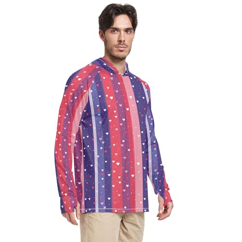 Purple Hearts Stripes Men's Sun Protection Hoodies Long Sleeve Rash Guard Shirts UPF 50+ Sport Shirt S2