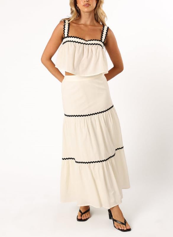 Women Sexy Two Piece Maxi Skirt Set Sleeveless Cropped Tank Tops and Long Skirt Summer Vacation Beach Outfits4
