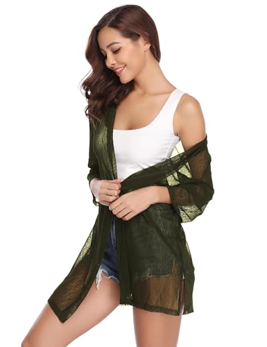 Image of iClosam Women Casual 3 /4 Sleeve Sheer Open Front Cardigan Sweater Kimono