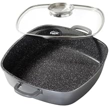 Warimex Stoneline Square Pan 28 x 28 cm with Glass Lid Suitable for Induction Cookers