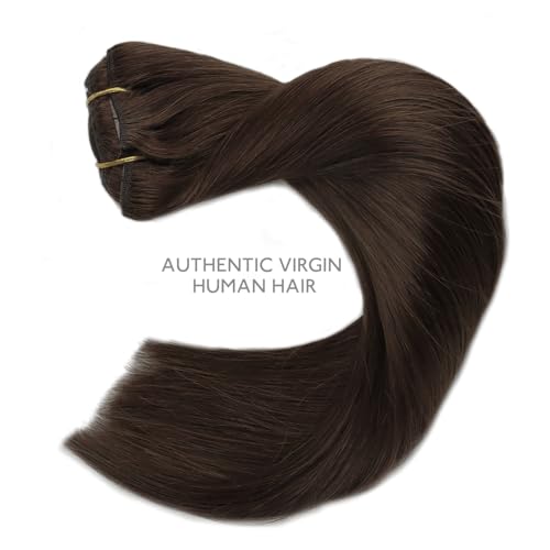 Image of WENNALIFE 18 Inch 120g 7pcs Chocolate Brown Remy Clip in Hair Extensions Real Human Hair Double Weft