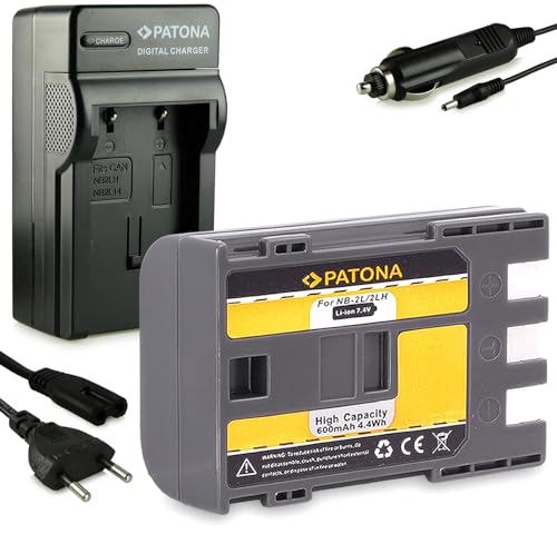PATONA 3w1 ładowarka + akumulator NB-2L / BP-2L5 kompatybilny z Canon PowerShot S30 S60 S80 G7 G9 EOS 350D 400D Legria HF R106 i wiele więcej
