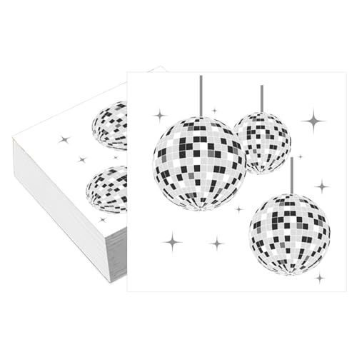 Image of 40PCS Disco Decoration Napkins Disposable, Napkins Disposable for Birthday, Weddings, Hen Party, Disco Ball Party, Disco Ball Theme Paper Napkins, 33x33cm