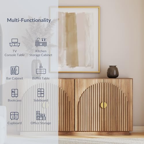 image for BELLEZE 65 Inch Fluted Buffet Cabinet with Storage, Symmetrical Arc Ac