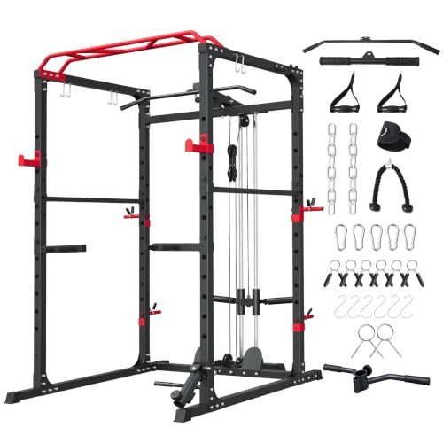 HULKFIT Power Rack Squat Rack with LAT Pulldown for Home Gym Training