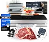 BACHWERKE° Vakuumiergerät + Ersatzcutter,32cm Schweißnaht,Vakuumierer,Vakuummaschine, Einschweißgerät,Folienschweißgerät,Vakuumiergerät für Lebensmittel + Beutelrolle +10x Vakuumierbeutel
