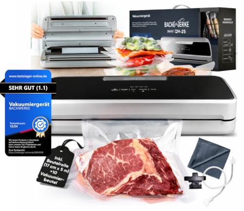 BACHWERKE° Vakuumiergerät + Ersatzcutter,32cm Schweißnaht,Vakuumierer,Vakuummaschine, Einschweißgerät,Folienschweißgerät,Vakuumiergerät für Lebensmittel + Beutelrolle +10x Vakuumierbeutel