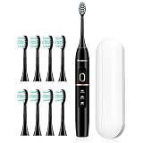 kingheroes Sonic Electric Toothbrush with 8 Brush Heads & Travel Case，4 Modes, One Charge for 60 Da