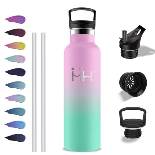 Grsta Gourde- 0.5l- Bouteille Isotherme, Sans BPA, Gourde avec Paille, Anti Fuite, Bouteille Isotherme Avec Poignée, Gourdes Inox, Facile à Transporter, pour École, Camping, Bureau