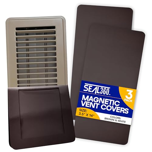 SEAL360 Magnetic Vent Covers (3-Pack), Pockets for Complete Seal, 3.5" X 14" (Brown) for Floor, Wall, or Ceiling Vents and Air Registers, for RV, Home HVAC and AC Vents, Vent Not Included