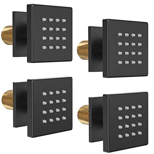 Bostingner Shower Body Spray Jets, Matte Black Brass Square Shower Body Sprayer Spa Massage Showerhead Wall Mount Nozzles NPT 1/2”-4PCS (Matte Black) by Bostingner - Used condition - US$49.00