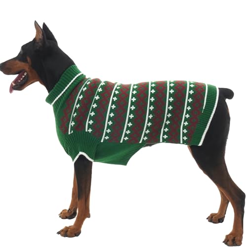 Katzinst Hundepullover Große Hunde – Warmer Stricken Winterpullover für Hunde | Atmungsaktiv und Weicher Hundepulli mit Muster, Herbst Winter Hund Pullover, Labrador, Dobermann (Grün, 3XL)