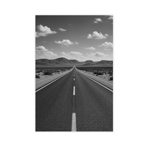 Desert Road Black And White Wall Art – Minimalist Landscape Photography, Open Highway Travel Adventure Canvas Poster Wall Art Decor Print Picture Paintings for Living Room Bedroom Decoration Unframe 1