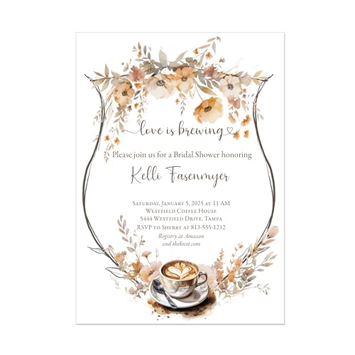 Bridal Shower Invitation Love Is Brewing Theme with Coffee and