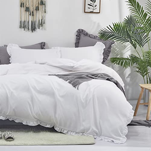 Houseri White Ruffled Comforter Set Full White Boho Comforter Bedding Sets Teen Girls Cute All White Farmhouse Shabby Chic Ruffle Fringe Comforter Full Size Boys Rustic Solid White Ruffle Bedding Full #TOP1