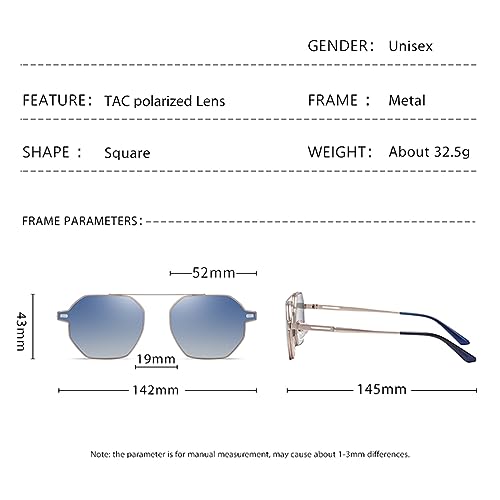 Kachawoo Occhiali Magnetici Polarizzati Clip On Occhiali Da Sole Per Uomini Donne UV400 Metallo Poligono Occhiali Moda, Pistola Con Grigio, L - 5