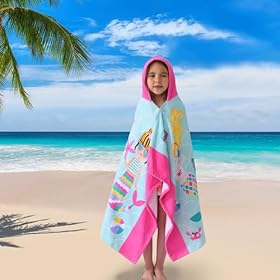 VOOVA & MOVAS Kids Hooded Beach Towels | Soft Thick Absorbent Cotton (30X50 inches) Beach, Bath, Pool Towels for Girls Ages 3-10 | Perfect Birthday Easter Gifts for Toddler, Sea Mermaid