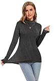 Long Sleeve Mock Neck Tops for Women Stretchy Lightweight Slim Fitted Pullovers Dark Grey Large