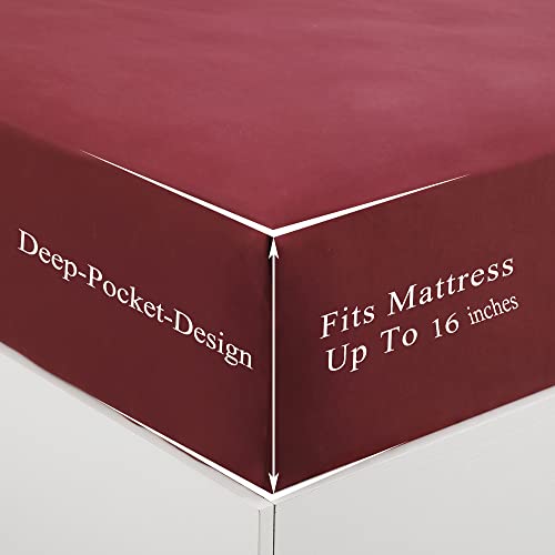 Image of 4 Piece Bed Sheet Set - 1 Flat Sheet,1 Fitted Sheet and 2 Pillow Cases,Brushed Microfiber Luxury Bedding with Deep Pockets (Full,Burgundy)