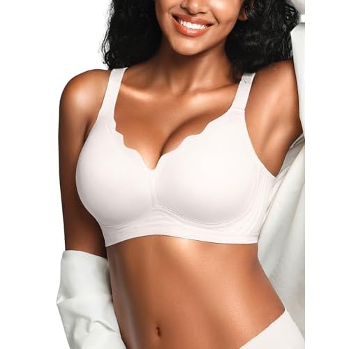 Wireless Jelly Bras for Women No Underwire with Support - S-2XL Seamless Bralettes Everyday Comfort Tshirt Padded Bra White Large