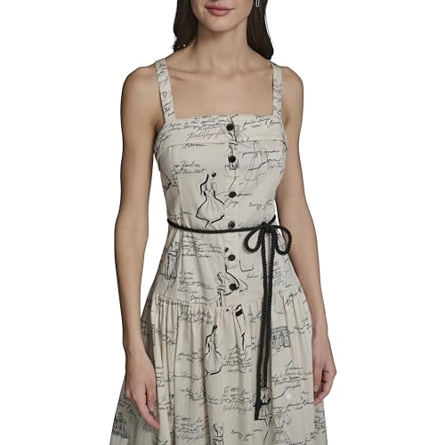 Image of Karl Lagerfeld Women's Sleeveless Square Neck Drope Waist Maxi Dress with Rope Belt