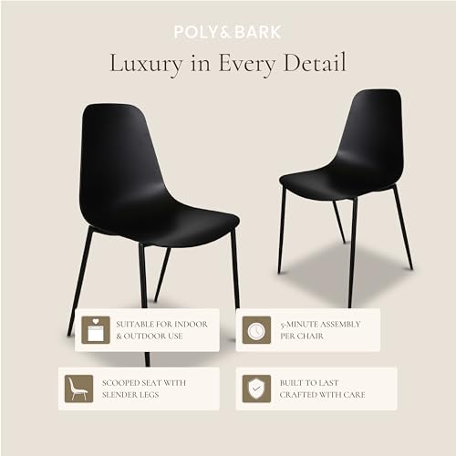 Poly & BARK Isla Modern Kitchen Chairs Set of 4 - Plastic Dining Chair with Metal Legs - Quick Assembly Simple Cafe Chairs Plastic for Indoor or Outdoor - Ebony Black