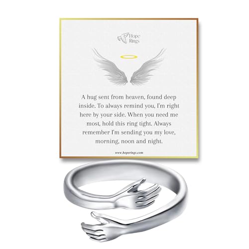 Hope Rings Hug From Heaven Ring Handcrafted 304 Stainless Steel Hug Ring for Women Memorial Gifts & Thoughtful Accessories Womens Silver Jewelry (Adjustable)