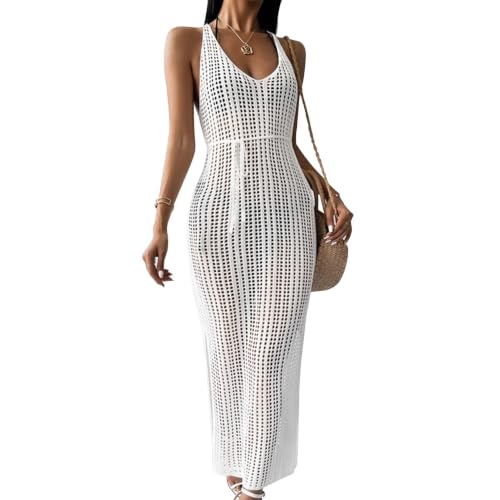 Caftan de plage long en crochet ajouré idéal pour vos soirées estivales
