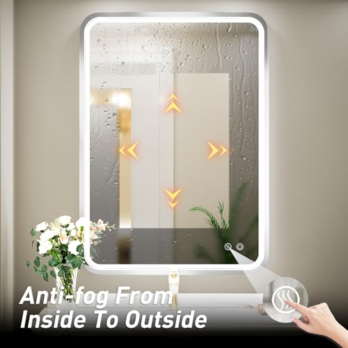 FTOTI 24x36 Inch LED Bathroom Mirror with Lights,Silver Metal Framed Brushed Lighted Vanity Mirror,Antifog Stepless Dimmable,Wall Mounted(Horizontal/Vertical) by FTOTI - Image 5