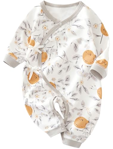 BINIDUCKLING Newborn Kimono Side Tie Wrap Over Long Sleeve Romper
